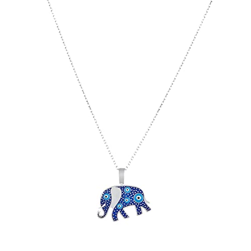 MYSTIC JEWELS By Dalia -Collar Plata de ley 925 Esmalta en azul marino y ojos de turquesa, minimalista, Buena suerte de modelo de Elefante o Estrella (Elefante)