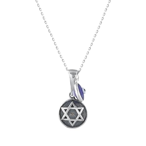 MYSTIC JEWELS By Dalia - 925 Sterling Silver Round Star of David Pendant with a 7mm Turkish Evil Eye Charm Dangling for Evil Eye (Pendant)