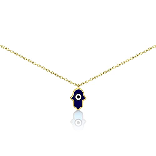 MYSTIC JEWELS By Dalia - 925 Sterling Silver Necklace, Hamsa (Hand of Fatima) enamelled evil eye, ideal for gifting (Golden)