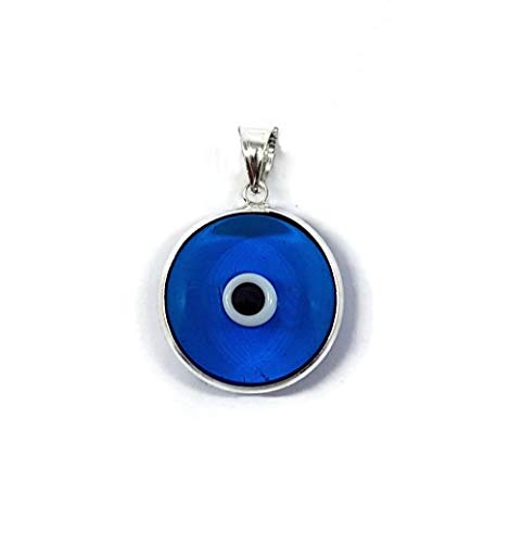MYSTIC JEWELS by Dalia - Pendentif en cristal contre le mauvais œil pour la chance - Argent sterling 925 - Diamètre du pendentif 15 mm (bleu clair transparent)