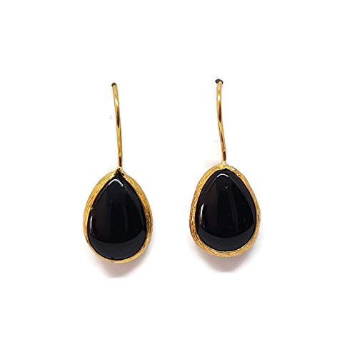 Mystic Jewels by Dalia - Long Drop Earrings with Natural Stone for Women Parties Wedding (Black)