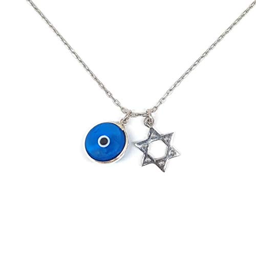 MYSTIC JEWELS par Dalia - Collier en argent sterling 925 - Symboles étoile de David et œil de bonne chance