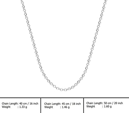 MYSTIC JEWELS By Dalia - Collar Plata de Ley 925 Rodiada Rolo de 1,3 mm, para mujer, sin colgante, disponible en 40,45,50 cm (40 cm)