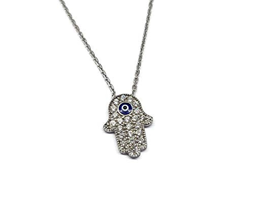 Collar Mano de Fatima con colgante de ojo turco esmaltada Plata de ley 925 para protegerte - | Mystic Jewels By Dalia