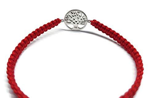 MYSTIC JEWELS by Dalia - 925 Sterling Silver Bracelet - tree of Life - in macrome Red Thread - Adjustable - to give as a gift (Silver)