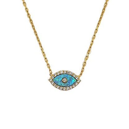 MYSTIC JEWELS by Dalia - Opal Necklace in the Shape of a Turkish Eye, 925 Sterling Silver with Cubic Zirconia (Golden)