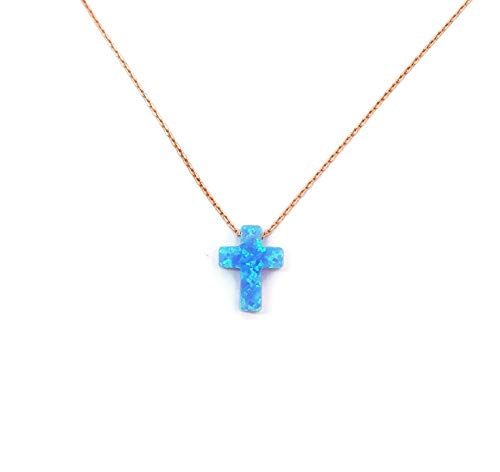 Mystic Jewels by Dalia Cross Pendant Necklace, 925 Sterling Silver, Synthetic Opal, Length 40 cm + 5 cm Adjustable