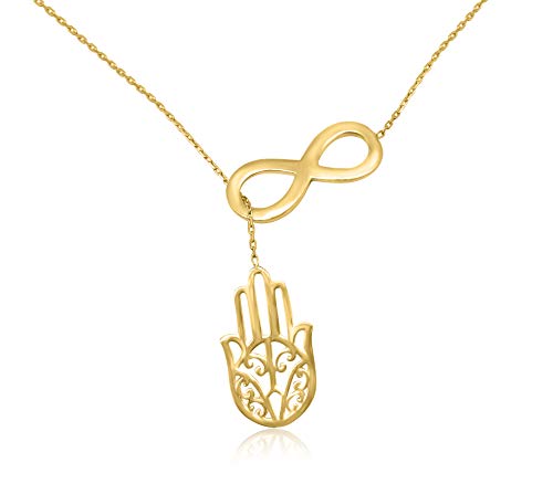 MYSTIC JEWELS by Dalia - Hand of Fatima with Infinity - 925 Sterling Silver - Gift for Good Luck (Golden)