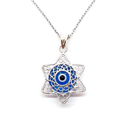 MYSTIC JEWELS By Dalia - Filigree Necklace with Turkish Eye 925 Sterling Silver (Star of David)