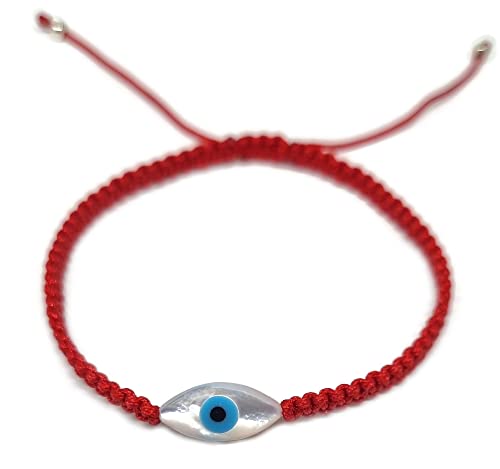 MYSTIC JEWELS By Dalia - Red macrome thread bracelet with mother-of-pearl and Turkish eye, for good luck, Evil Eye protection, Good Luck (Eye - Red)