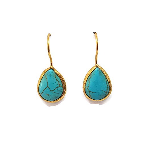 Mystic Jewels by Dalia – Boucles d'oreilles longues avec pierre naturelle pour femme, fête, mariage (turquoise)