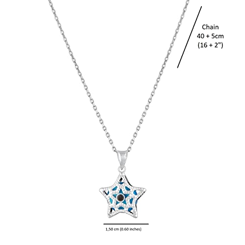 MYSTIC JEWELS By Dalia - 925 Sterling Silver and Crystal Evil Eye Necklace, Minimalist, in different Shapes (Hand, Star, Round) (Star)