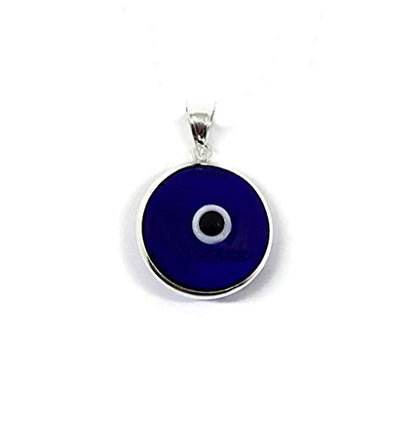 Mystic Jewels By Dalia - Crystal Evil Eye Pendant for Good Luck - 925 Sterling Silver - Pendant Diameter 15 mm (Transparent Strong Blue)