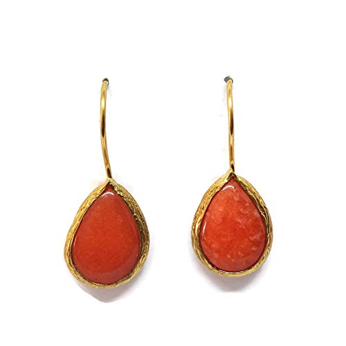Mystic Jewels by Dalia - Long Drop Earrings with Natural Stone (Orange)