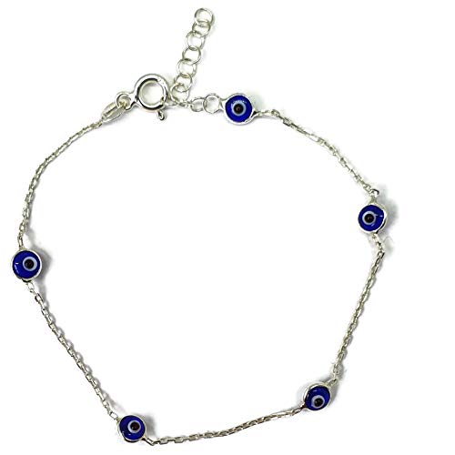 MYSTIC JEWELS par Dalia - Bracelet en argent contre le mauvais œil de 19 cm - à offrir (bleu marine)