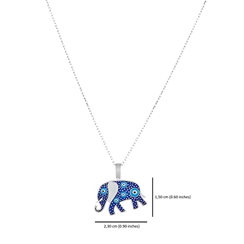 MYSTIC JEWELS By Dalia -Collar Plata de ley 925 Esmalta en azul marino y ojos de turquesa, minimalista, Buena suerte de modelo de Elefante o Estrella (Elefante)