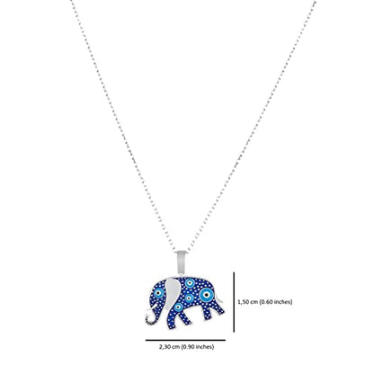 MYSTIC JEWELS By Dalia -Collier argent sterling 925 Émail bleu marine et yeux turquoise, minimaliste, modèle porte-bonheur Éléphant ou Étoile (Éléphant)
