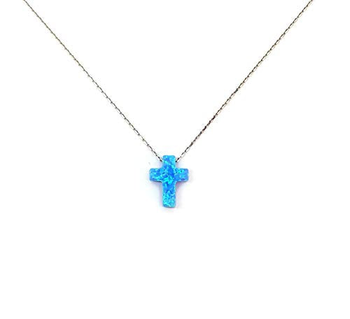 Mystic Jewels by Dalia Cross Pendant Necklace, 925 Sterling Silver, Synthetic Opal, Length 40 cm + 5 cm Adjustable