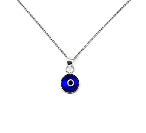 MYSTIC JEWELS by Dalia - Blue Crystal Evil Eye Necklace for Good Luck - 925 Sterling Silver - Chain 40 to 45 cm Length, to Gift for Evil Eye Protection