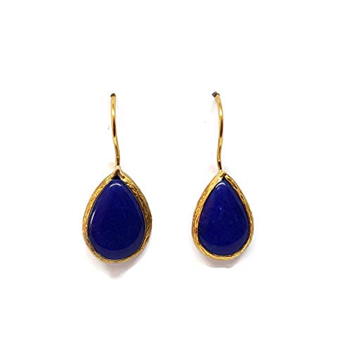 Mystic Jewels by Dalia - Long Drop Earrings with Natural Stone Women's Parties Wedding (Blue)