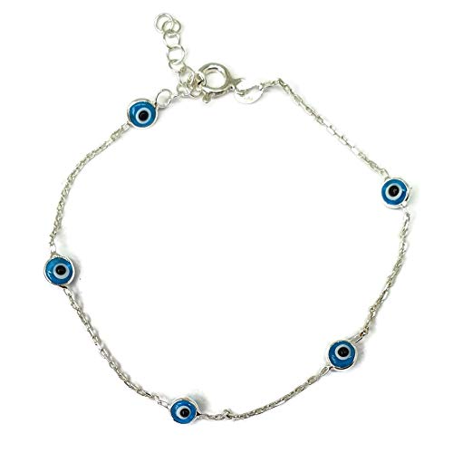 MYSTIC JEWELS by Dalia - 19cm Silver Evil Eye Bracelet - for Gifting (Light Blue)