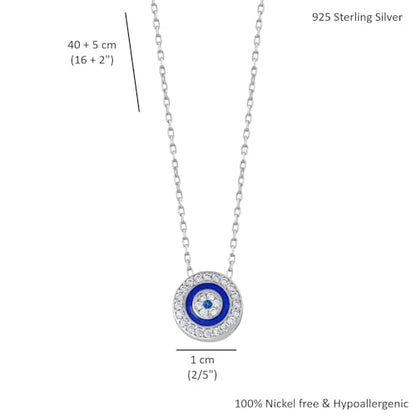 MYSTIC JEWELS By Dalia - Round 925 Sterling Silver Necklace, evil eye with cubic and enameled zirconia, gift for women