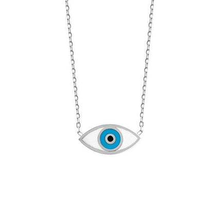 MYSTIC JEWELS by Dalia - Colliar Mal de Ojo - Rodio - Plata de Ley 925 Esmaltada con Blanco y Azul para buene Suerte por Mujeres y niñas (Plata)