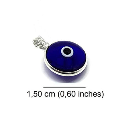Mystic Jewels By Dalia - Colgante Mal de Ojo de Cristal para la Buena Suerte - Plata de Ley 925 - Diametro de Dije 15 mm (Azul Fuerte Transparente)
