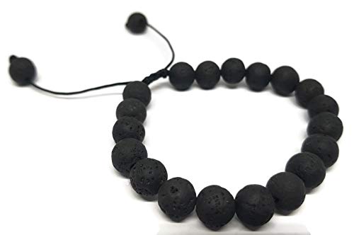 MYSTIC JEWELS By Dalia - Bracelet Shamballa pour Homme, Bracelet de Perles Tressées avec Pierres de Lave Naturelles en Noir, 16-23 cm