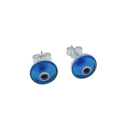 MYSTIC JEWELS By Dalia - Petites boucles d'oreilles turques en cristal mauvais œil - Argent sterling 925 (bleu clair)