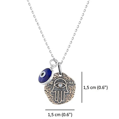 MYSTIC JEWELS By Dalia - Collier Hamsa en argent sterling 925 avec breloque mauvais œil de 7 mm pendante (rond)