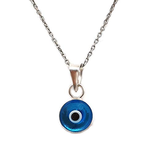 MYSTIC JEWELS by Dalia - Blue Crystal Evil Eye Necklace for Good Luck - 925 Sterling Silver - Chain 40 to 45 cm Length, for Evil Eye Protection (Light Blue)