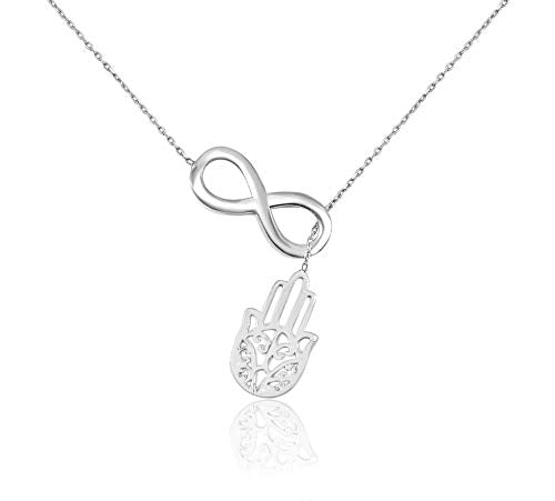 MYSTIC JEWELS By Dalia - Hand of Fatima with Infinity - 925 Sterling Silver - Gift for Good Luck (Silver)