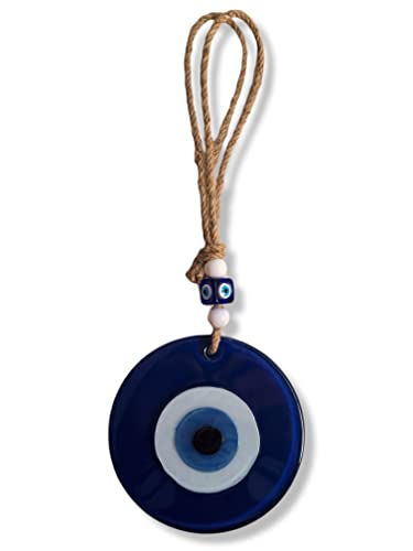 MYSTIC JEWELS - Round Turkish Eye Ornament with Jude for Wall Decoration, Prevent Evil Eye from Your Home, Good Luck Amulet, Good Luck Ornament (Blue)