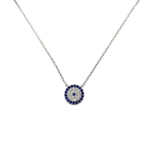 Mystic Jewels - Plata de ley 925 Collar con colgante de ojo turco - redondo con circonita cúbica (PLATA)