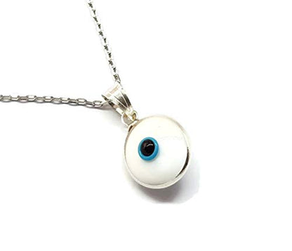 MYSTIC JEWELS by Dalia - Blue Crystal Evil Eye Necklace for Good Luck - 925 Sterling Silver - Chain 40 to 45 cm Length, for Christmas, Wedding, Valentine's Day (White)