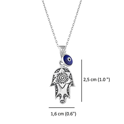 MYSTIC JEWELS By Dalia - Collier Hamsa en argent sterling 925 avec breloque mauvais œil de 7 mm pendante (Soleil)