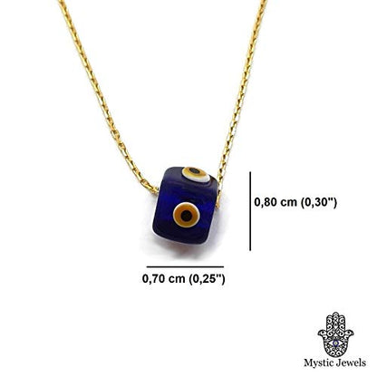 MYSTIC JEWELS by Dalia - Blue Crystal Cube Evil Eye Necklace for Good Luck - 925 Sterling Silver Chain with Gold Plating (Navy Blue)