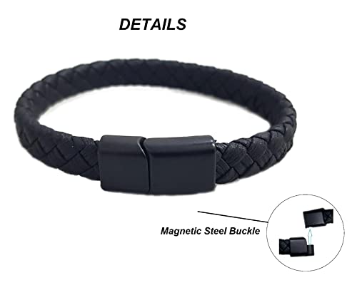MYSTIC JEWELS By Dalia - Bracelet en cuir magnétique pour homme en acier inoxydable (MB19)