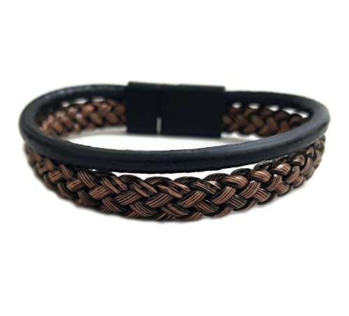 MYSTIC JEWELS By Dalia - Men's Magnetic Stainless Steel Leather Bracelet (MB15)