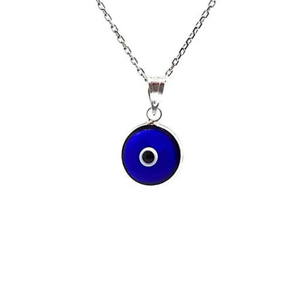 MYSTIC JEWELS by Dalia - Blue crystal evil eye necklace for good luck - 925 sterling silver - - Chain 40 to 45 cm Length, to give as a gift for evil eye protection (Strong Transparent Blue)