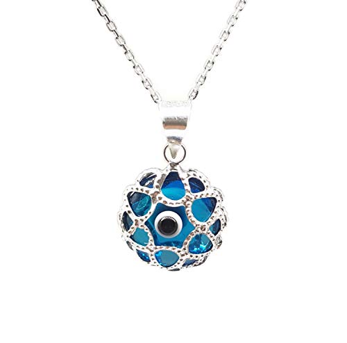 Mystic Jewels By Dalia - Crystal and 925 Sterling Silver Evil Eye Necklace - Filigree Turkish Eye - - for Men and Women