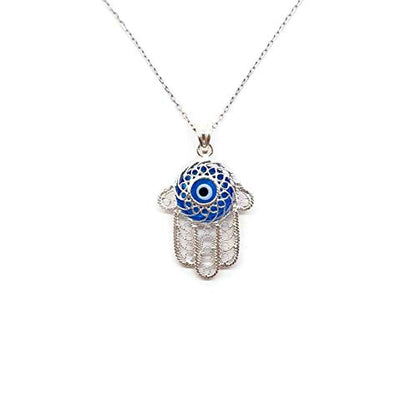 MYSTIC JEWELS by Dalia - Filigree Necklace with Turkish Eye 925 Sterling Silver (Hand of Fatima)