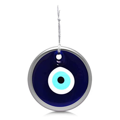 MYSTIC JEWELS - Cristal contre le mauvais œil, bleu et blanc, grand œil turc 12 cm environ avec trou, porte-bonheur à accrocher au mur (argent)