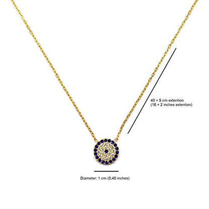 Mystic Jewels - Collier avec pendentif œil turc en argent sterling 925 – Rond avec oxyde de zirconium – Plaqué or
