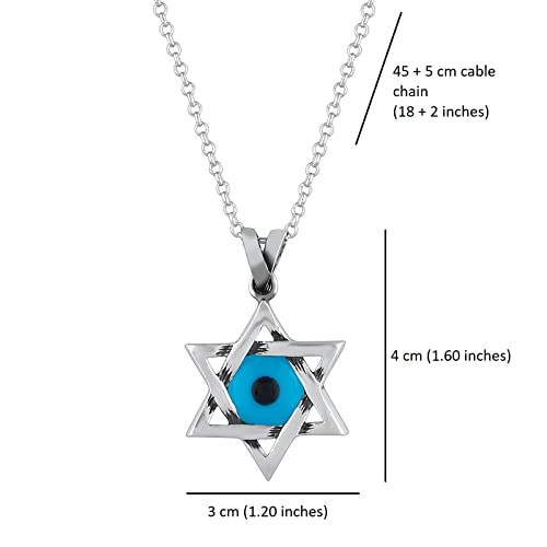 MYSTIC JEWELS By Dalia - Collier étoile de David (Magen David) en argent sterling 925 avec mauvais œil bleu cristal au milieu (grand)