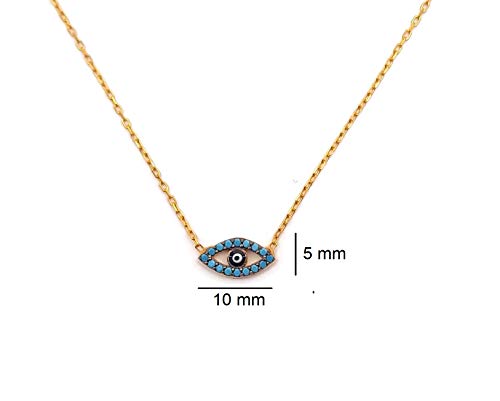 Mystic Jewels by Dalia Collar con colgante de ojo turco redondo plata de ley 925 con circonita cúbica y esmaltada en azul fuerte (Turquesa)