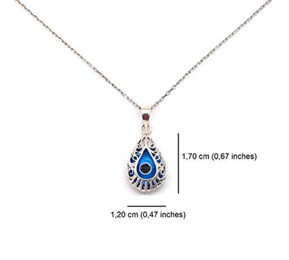 Mystic Jewels By Dalia - Collar mal de ojo de cristal y plata de ley 925 - ojo turco filigrana en forma gota