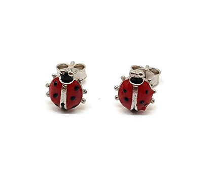 925 Sterling Silver Earrings, Enameled Ladybug 8.1 mm Pressure Closure Girl to Gift