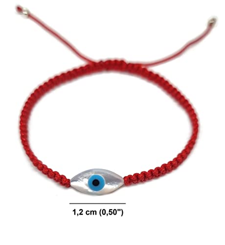 MYSTIC JEWELS By Dalia - Bracelet en fil macrome rouge avec nacre et oeil turc, pour porter chance, protection contre le mauvais œil, bonne chance (Œil - Rouge)